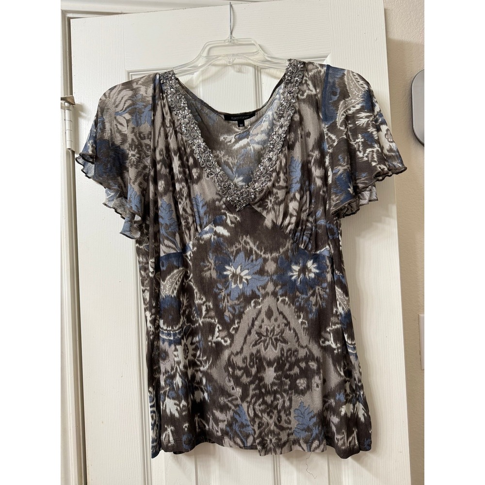 Karen Kane‎ plus size blouse in 3X. Brown and blue colors